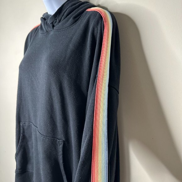 American Eagle Black/Rainbow Striped Hoodie Women's Large - Picture 2 of 5